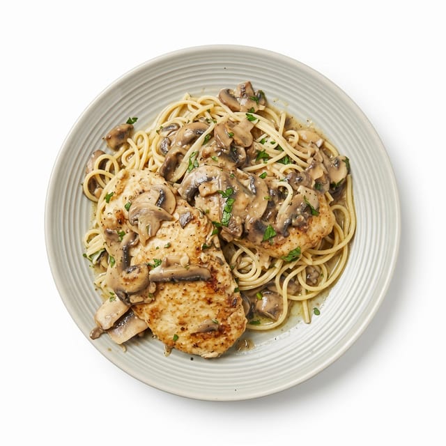 Chicken Marsala with Spaghetti.